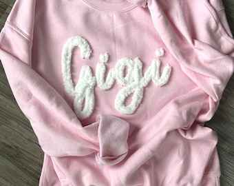 Gigi Sweatshirt: Embroidered Chenille Yarn Grandma Gift