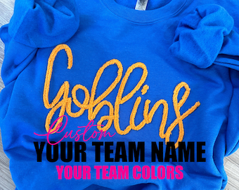 Custom Yarn Embroidered Sweatshirt: Custom Team Sweatshirt, Custom Team Yarn Embroidered Pullover, Yarn Embroidered Crewneck