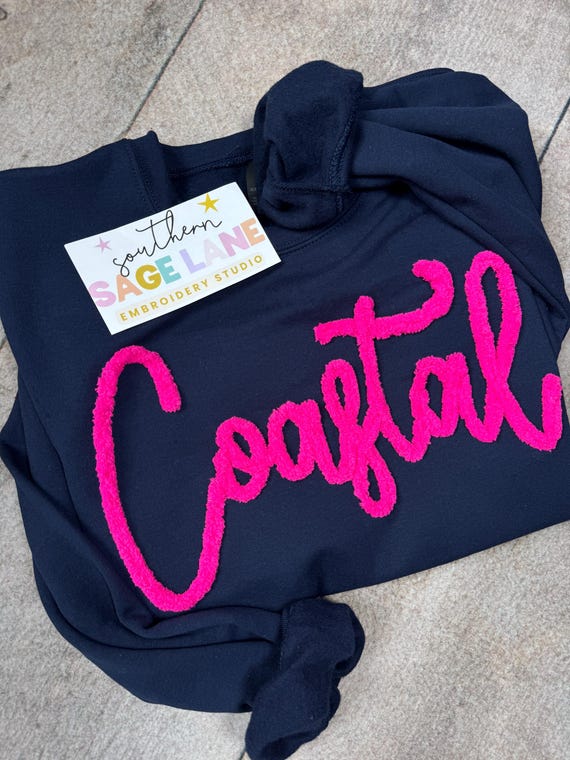 Yarn Embroidered Coastal Sweatshirt: Coastal Sweatshirt Gift, Yarn Embroidered Pullover, Coastal Christmas Gift