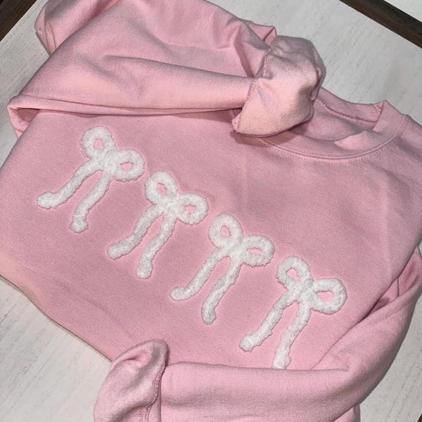 Yarn Embroidered Bow Sweatshirt: Coquette Chenille Crewneck