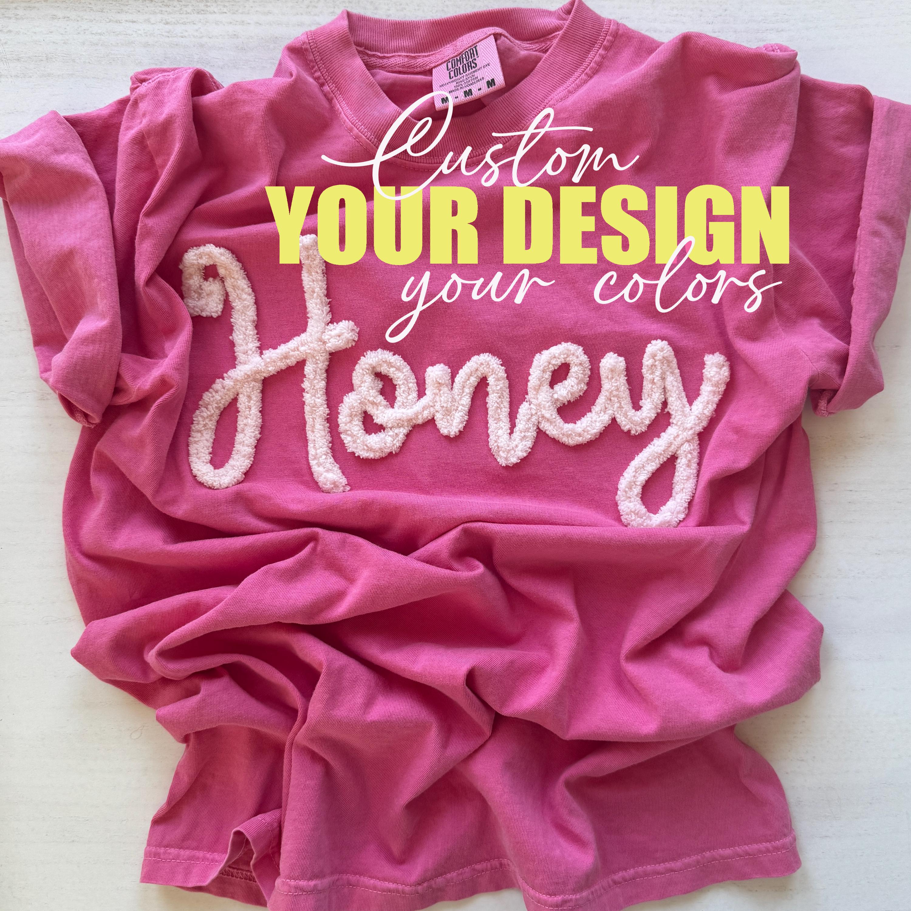 Yarn Embroidered Tee, Custom Comfort Colors Embroidered T-Shirt, Embroidered Gift for Her, Custom Personalized Yarn Embroidered Shirt