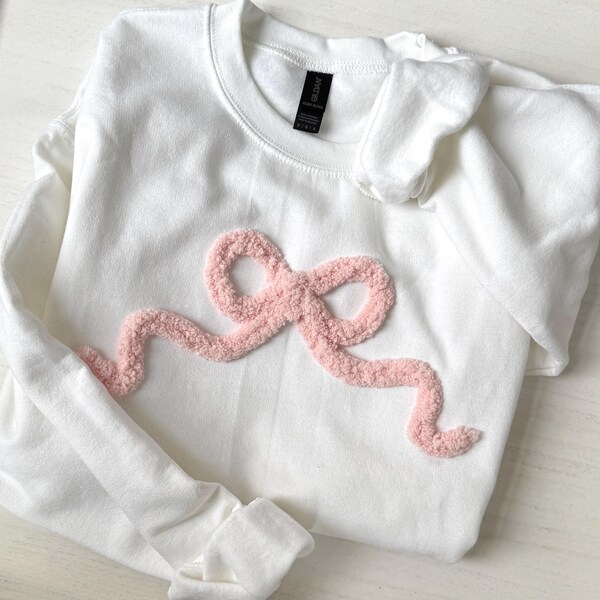 Yarn Embroidered Bow Sweatshirt: Chenille Coquette Crewneck