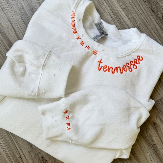 Chain Stitch Tennessee Sweatshirt, TN Pullover, Distressed Sweatshirt, Custom Vintage Style Pullover, Embroidered Collar Tennessee Crewneck