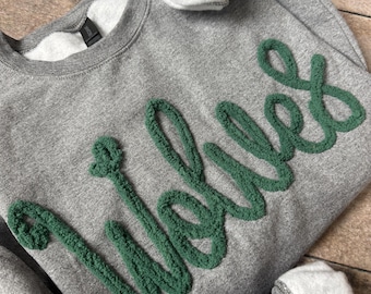 Embroidered Wolves Chenille Sweatshirt: Personalized Team Colors