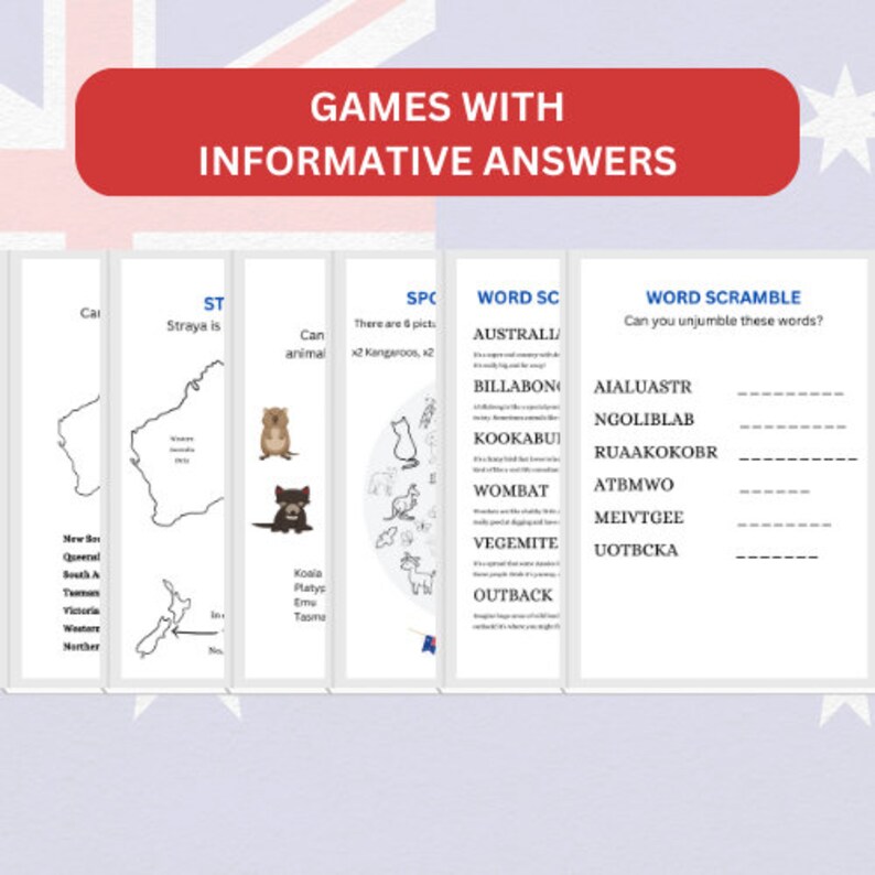 Activity Pages Booklet Kids Classroom Worksheets. Australian Theme