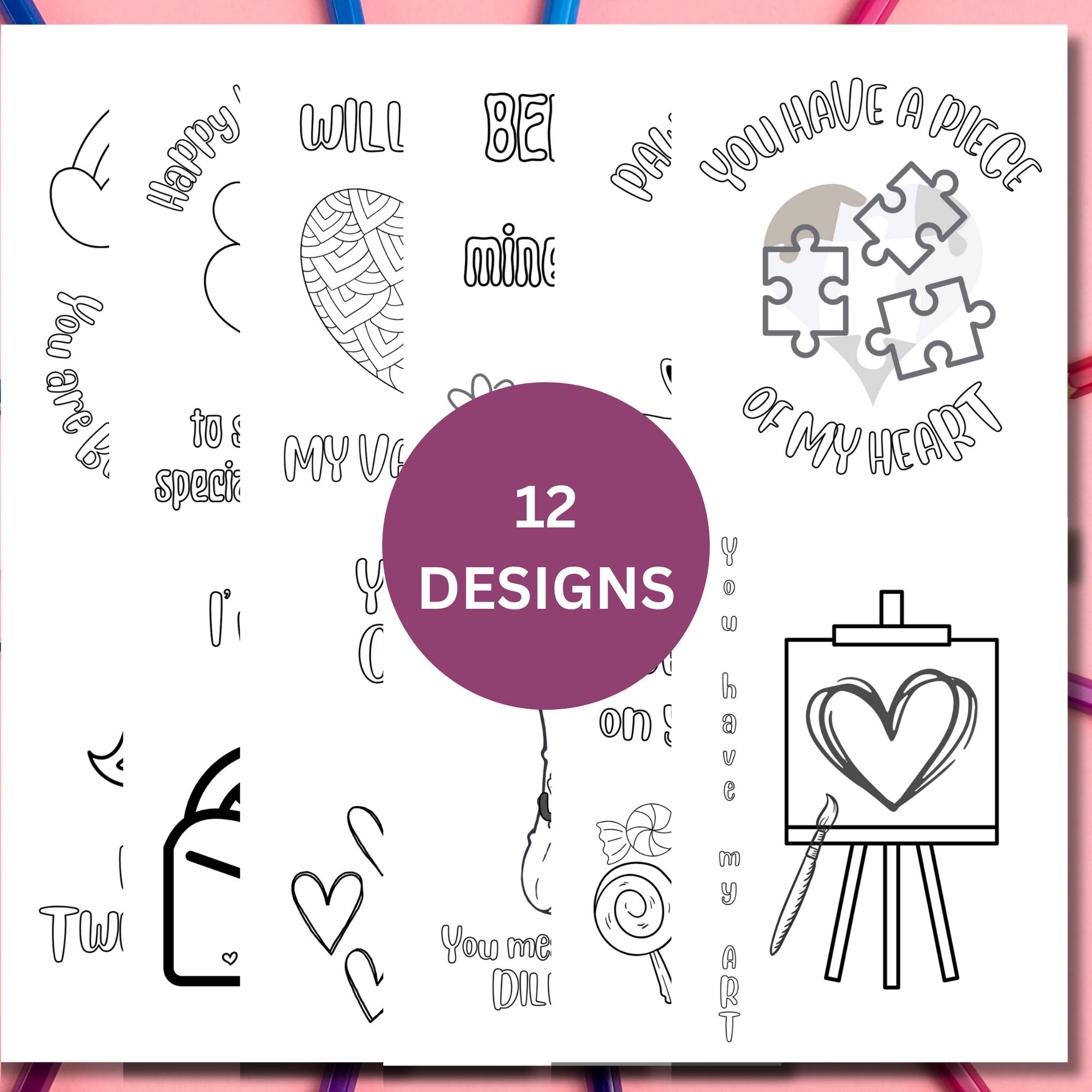 Printable Classroom Valentine's Day Cards Set of 12 | DIY Coloring ...