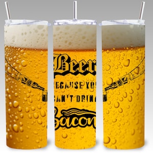 Beer 20oz or 30oz skinny stainless steel handmade tumbler W/ LID & straw