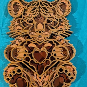 Tiger, 3D Layered Laser cut wood, handmade and assembled