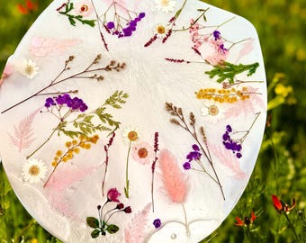 Asiento y tapa de inodoro blanco perla con flores silvestres naturales - Redondo