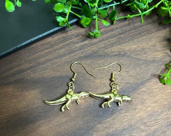 Dinosaur Earrings | Dinosaur Earrings Dangle | Quirky Earrings | Unusual Earrings | Gold Earrings | Gold Dinosaur Earrings
