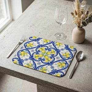 Mantel individual de piel estilo siciliano - Mayólica mediterránea con estampado de limones