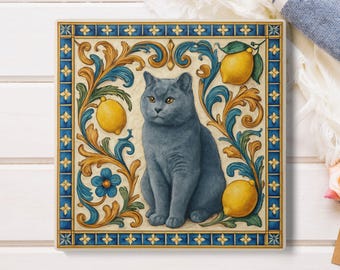 Ceramiczna podkładka w stylu sycylijskim „Brytyjski kot”: włoski wystrój kuchni – korek