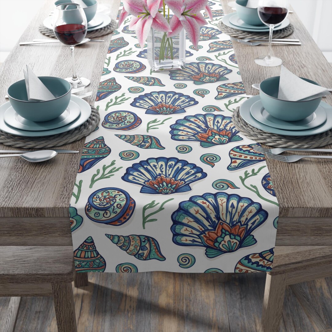 Runner Seashell Seashell Table Runner 'maiolica Mediterranean Style' - Etsy