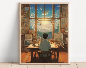 Studio Ghibli Inspired Room Art Print, Anime Art Poster, Movie Art Poster, Illustration, Video Game Art, Manga Art, Gamer Room Art