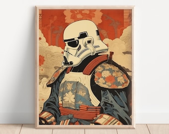 Storm Trooper Inspired Japanese Tapestry Print, Star Wars Poster, Movie Art Print, Super Hero Art, Darth Vader Print, Retro Video Games