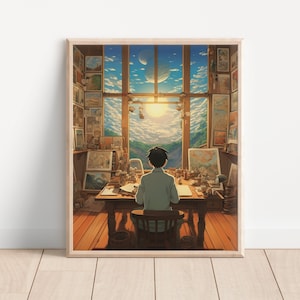 Studio Ghibli Inspired Room Art Print, Anime Art Poster, Movie Art Poster, Illustration, Video Game Art, Manga Art, Gamer Room Art