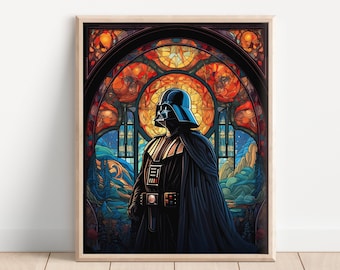 Darth Vader Stained Glass Art Print, Star Wars Art Poster, Fantasy Art Print, Video Game Art, Kids Room Art, Movie Art Print, Dark Side Art