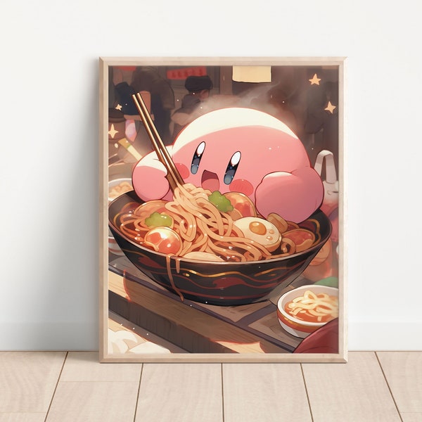 Kirby isst Ramen Kunstdruck, Videospielkunst, Ramen Essen Dekor, Kirbys Traumland Kunst, Kirby Super Star Kunst, Super Smash Bros Kunstwerk