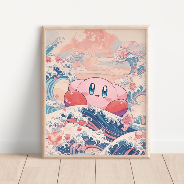 Kirby Japanese Tapestry Art Poster, Video Game Art, Kirby's Dreamland Art Poster, Video Game Decor, Gamer Room Decor, Kirby Super Star
