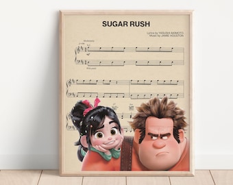 Wreck it Ralph Themed Music Sheet Art Print, Fix it Felix Art, Video Game Art, Arcade Print, Kids Room Decor, Movie Poster
