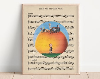 James and the Giant Peach Themed Music Sheet Art Print, Movie Art Poster, Princess Art Poster, Kids Room Art, Movie Art Poster