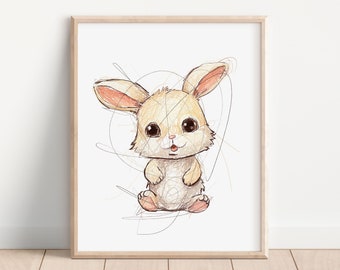Krabbel Bunny Art Print, konijn Art Poster, Animal Kingdom Art Print, Kawaii artwork, babykamer, kinderkamer Art Print, kinderkamer kunst
