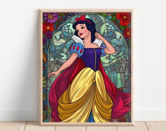 Snow White Stained Glass Art Print, Princess Art Decor, Nursery Wall Art, Baby Room Art, Wedding Gifts, Baby Room, Kids Room Decor
