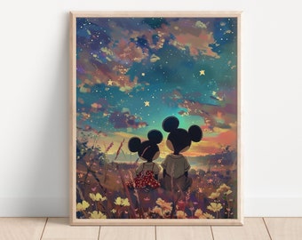 Mickey Mouse and Minnie Mouse Art Print, Lovers Art, Pop Artwork, Princess Art Decor, Galaxy Art, Movie Art Print, Kids Room Art, Baby Room