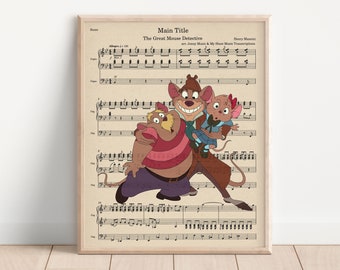 The Great Mouse Detective Themed Music Art Print, Home Decor Art ,Nostalgia Art, Kids Room Decor, Movie Art Poster
