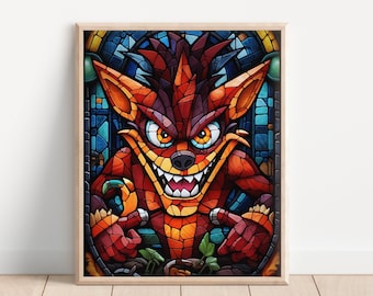 Crash B. Stained Glass Art Print, Video Game Art, Ps1 Art Print, Retro Video Games, Play Station Art, Ps2 Art Decor Kids Room Art