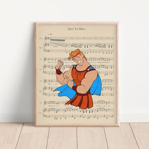 Hercules Themed Music Sheet Art Print, Zero to Hero Art Print, Super Hero Print, Kids Room Decor, Movie Art Poster
