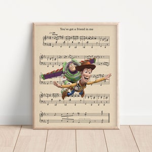 Sie haben einen Freund in mir Themen Musik Notenblatt Kunstdruck, Toy Story Kunstdruck, Woody und Buz Kunst, Kinderzimmer, Wohnkultur, Spielzimmer