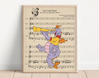 Figment Themed Music Sheet Art Print, One Little Spark Art Poster, Movie Art Poster, Kids Room Art, Princess Art, Fantasy artwork