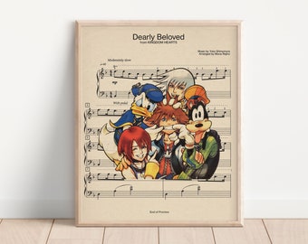 Kingdom Hearts Theme Music Sheet Art Print, Sora Art Poster, Kingdom Hearts Art Print, Video Game Art, Gamer Room Decor