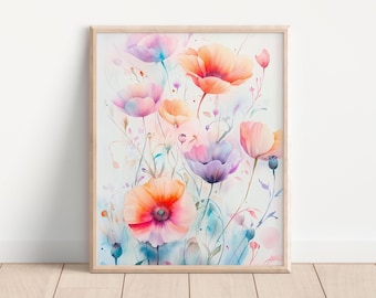Beautiful Watercolor Flowers Print, Digital Download, Water color art, Home Decor Art, Wall Art, Minimalist Art