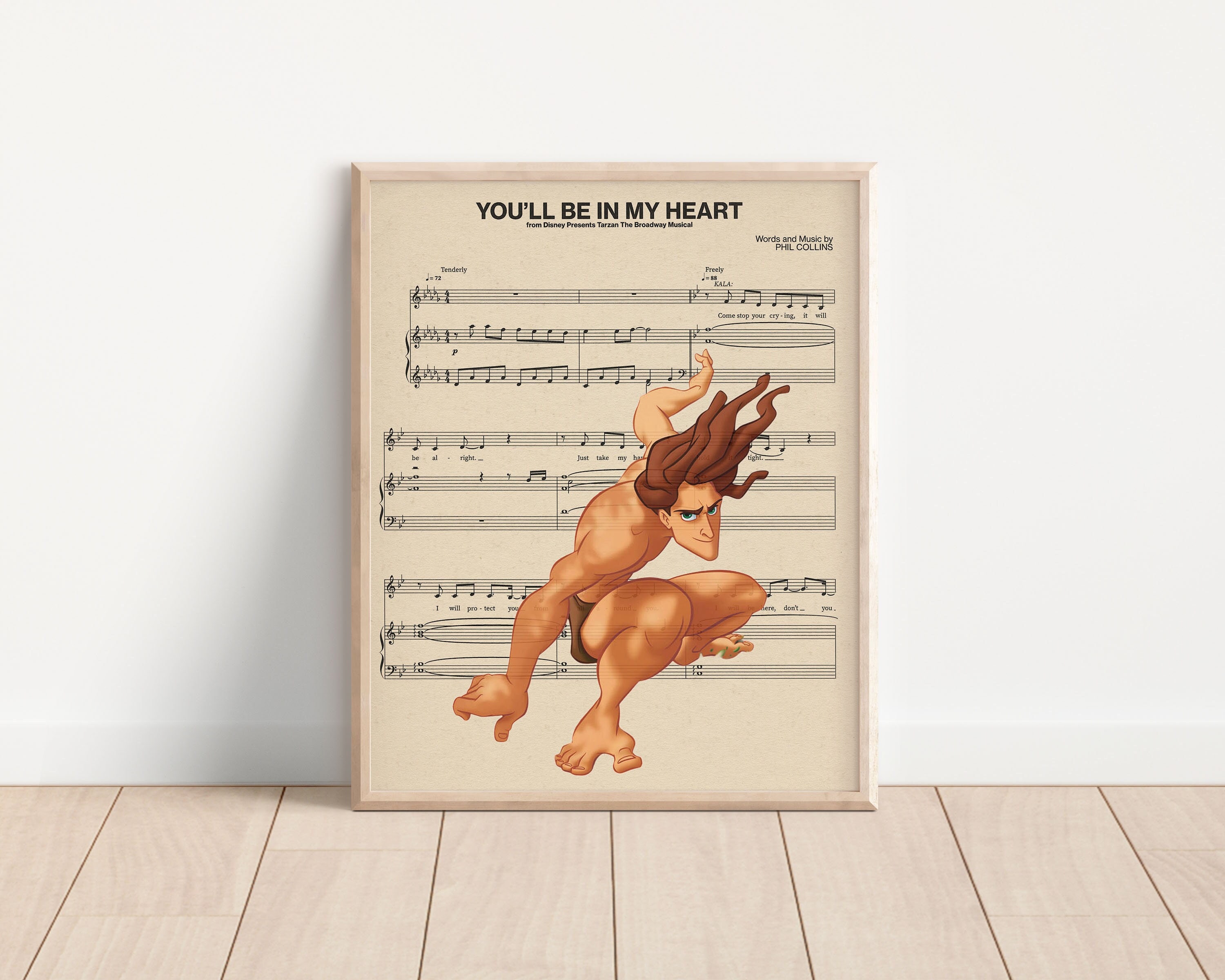 Tarzan Themed Music Sheet Art Print, Kids Movie Poster, Kids Room Decor, King of the Jungle, You'll Be in my Heart