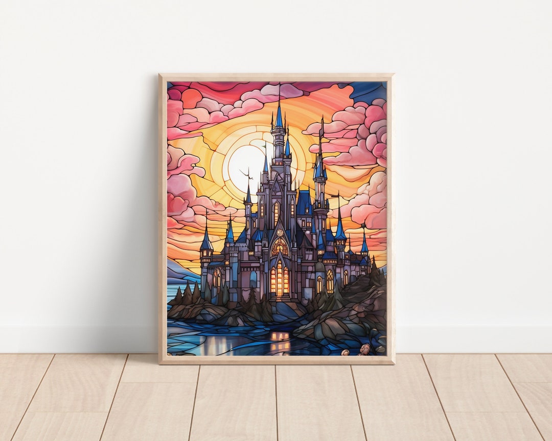 Magic Kingdom Inspired Stained Glass Art Print, Princess Castle Art ...