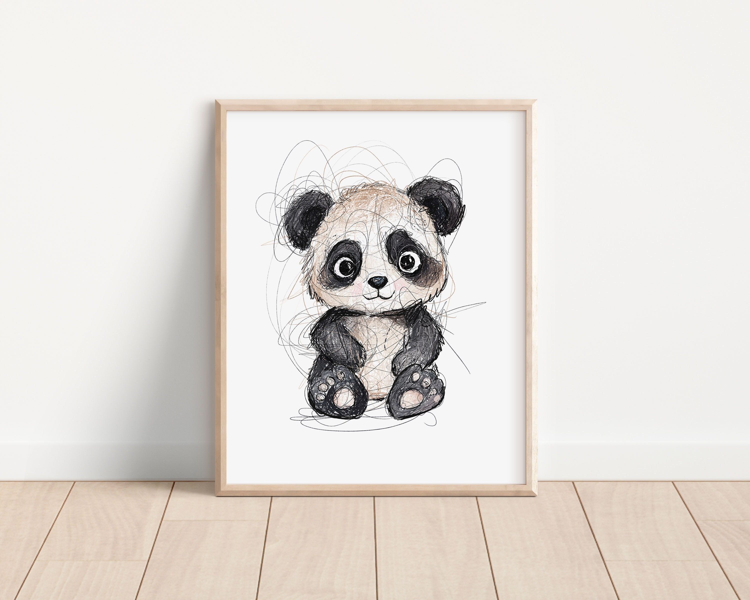 Cute Scribble Drawing of Panda Bear, Animal Kingdom Art, Baby Room Art ...