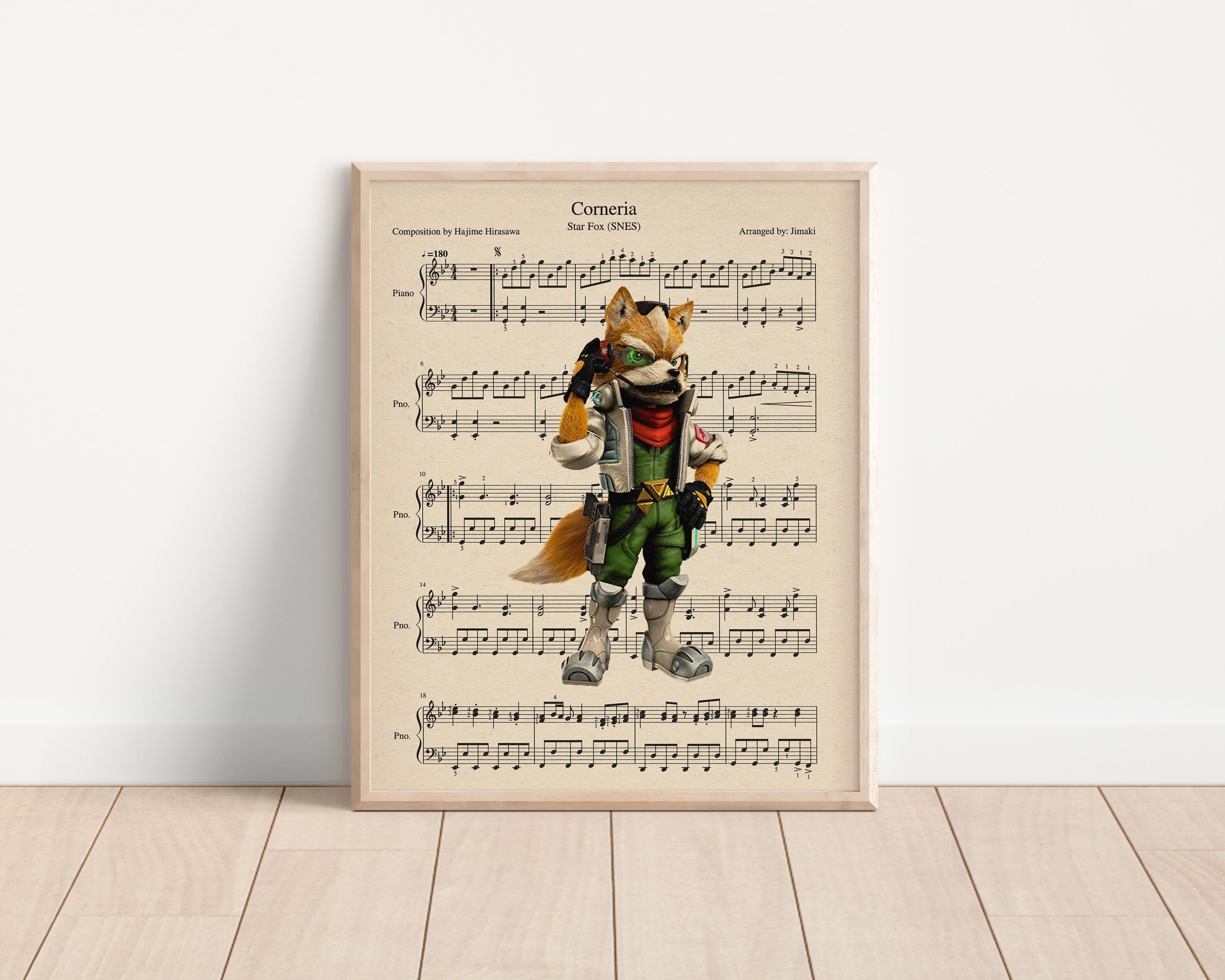 Fox Mccloud Themed Music Sheet Art Print, Star Fox Art Poster, Video ...