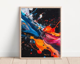Pouring Medium Art Print, Abstract Artwork, Red vs Blue, Colorful Abstract Decor, Home Decor, Digital Art Print, Splatter Artwork