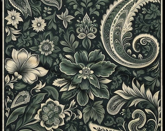 Dark Green Paisley, Western Floral Bandana, Western Floral Bandana, Dark Green Paisley, Floral Paisley Bandana, Dark Green Western