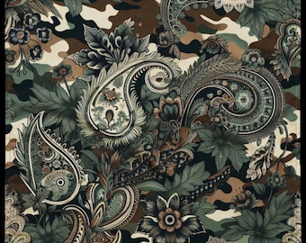 Paisley Camo Bandana, Chic Camouflage Scarf, Versatile Headwrap, Stylish Paisley Accessory
