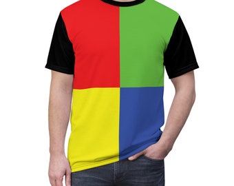 Vibrant Multi Colored Sew Tee for Men, Mens Red, Green, Yellow, Blue Sew T-Shirt, Colorful Sew Tee in Red, Green, Yellow, BlueI 85y 788 i8yy