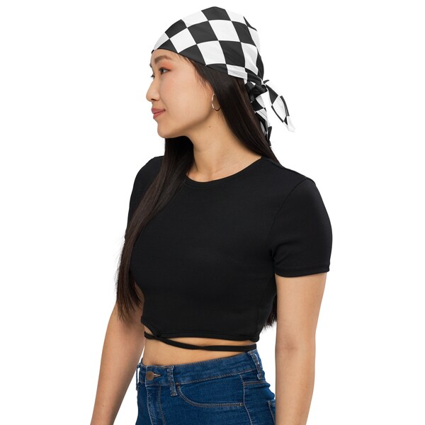 Checkered Chic Bandana - Versatile Accessory Monochrome Bandana Bliss - Timeless Classic Checker Bandana - Fashion Retro Checkered Bandana