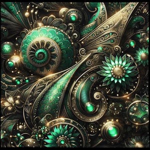 Emerald Steampunk Bandana, Gothic Paisley Festival Scarf, Boho Headwrap Gift, Artistic Fantasy Fashion Accessory