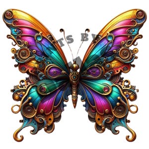 Download digital de broche de borboleta steampunk, presente exclusivo de broche de inseto Art Nouveau para ela, amante da natureza mecânica complexa