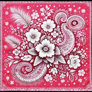 Hot Pink Floral Paisley Bandana, Boho Festival Headscarf, Romantic Chic Scarf Gift, Vintage Style Fashion Wrap for Women