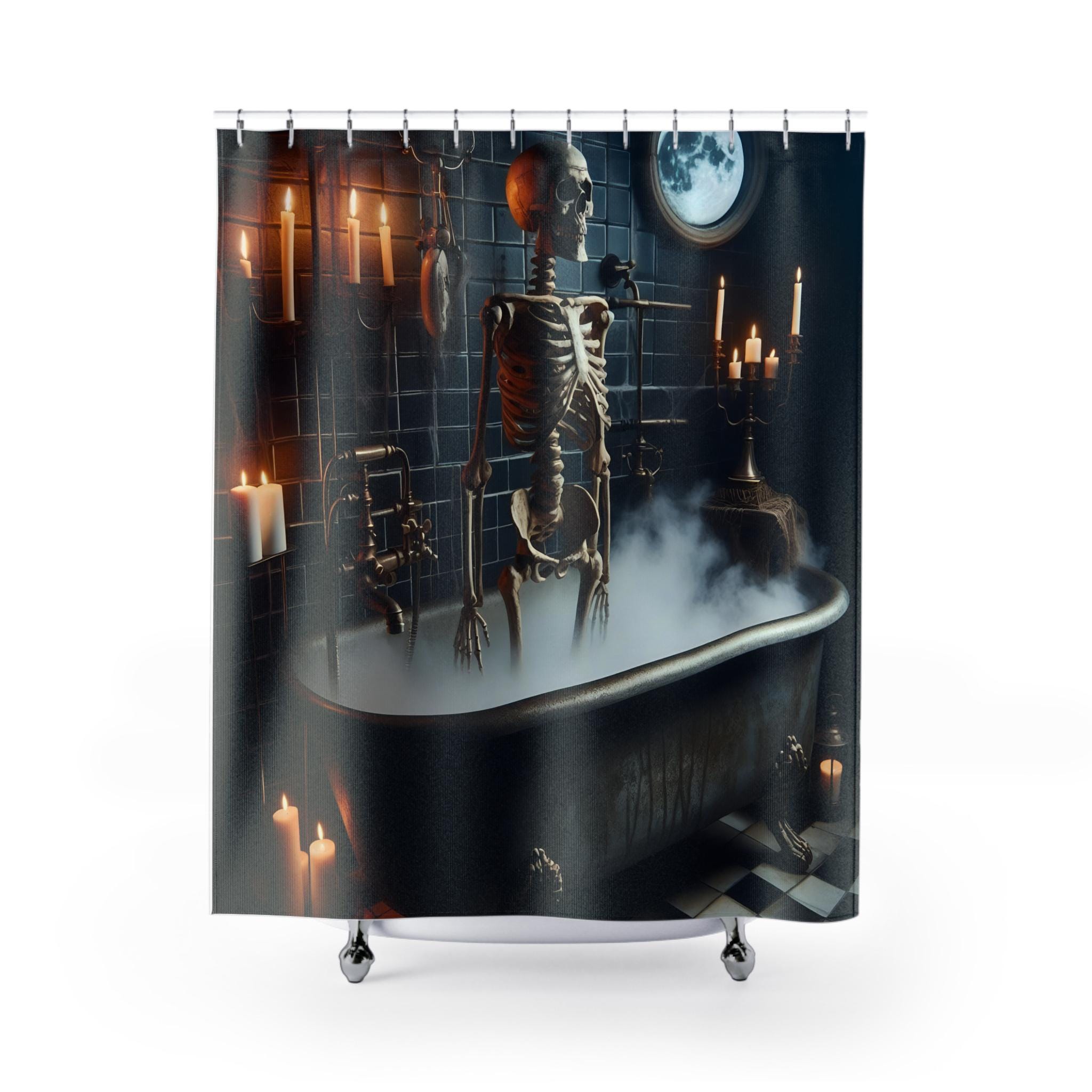 Halloween Skull Shower Curtain - Skeleton Gothic Funny Bathroom Decor, 72x72 Inches