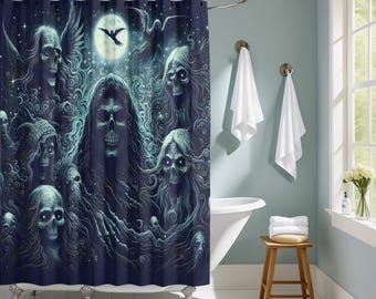 Halloween-Duschvorhang – Totenkopf-Rose & Friedhofs-Motiv, Gothic-Stil, 152x183 Cm Oder 183x183 Cm, Polyester, Wasserabweisend