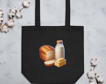 Grocery Tote Bag: Loaf of Bread Stick of Butter Container of Milk Eco Tote Bag